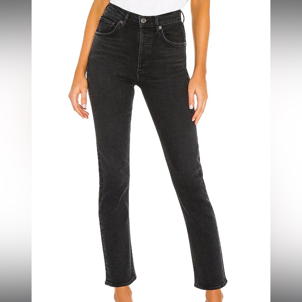 Agolde High Rise Straight Leg Jeans - Black